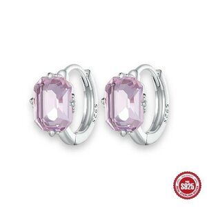NWT Dainty Pink CZ Huggie Hoop Earrings S925 Sterling Silver Stamped